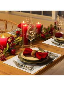 雪人圣诞餐垫 4 件套，12x 18 英寸节日冬季农舍乡村餐垫圣诞亚麻餐桌垫适用于圣诞派对厨房餐厅装饰 - 彩色 - 查看 4