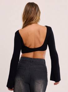 MUSERA Vintage-look Vorderseite Langarm Strick Crop Top Pullover