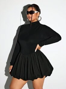 SHEIN ICON ICON Plus Size Women's Long Sleeve Bubble Dress, See Through Back Party Dress, Halloween Costume, Christmas Costume