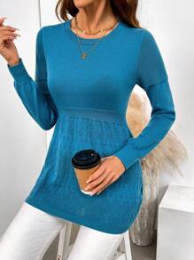SHEIN LUNE Women's Casual Solid Color Waist Cinched Sweater, Autumn/Winter - Green - View 1