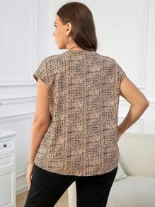 SHEIN Clasi Plus Size Elegant Fashion Women's Printed Shirt, Suitable For Work And Teacher Attire, For Summer - Brown - View 2