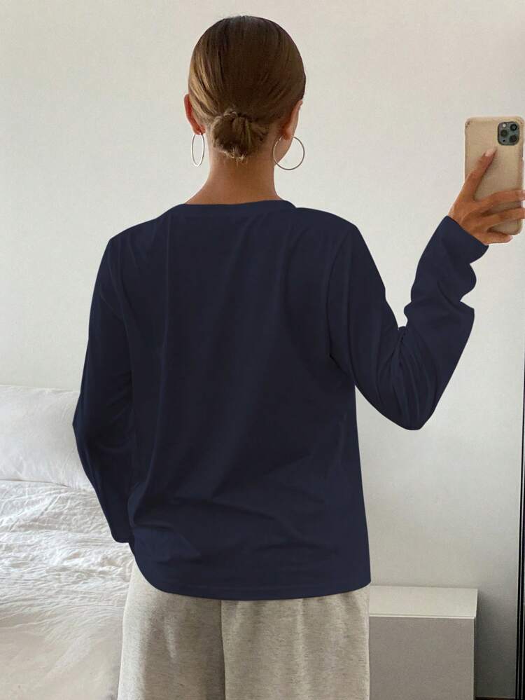 Women's Casual Solid Color Round Neck Long Sleeve T-Shirt, Spring/Autumn,Fall Women Clothes