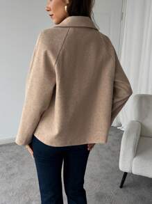 INAWLY Women's Casual Solid Color Double-Breasted Blazer For Autumn/Winter - Khaki - View 2