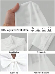 BizChic 女士休闲优雅打结纽扣衬衫，百搭衬衫，适合商务、办公、休闲场合，春夏皆宜 - 白色 - 查看 8