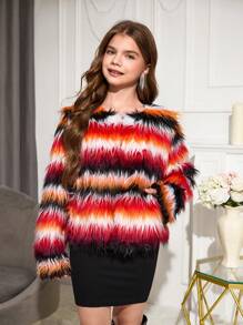 SHEIN Áo khoác lông nhung Ombre cho bé gái tuổi mới lớn - Áo khoác lông nhung sang trọng, thanh lịch, cao cấp - Nhiều màu - Xem 3