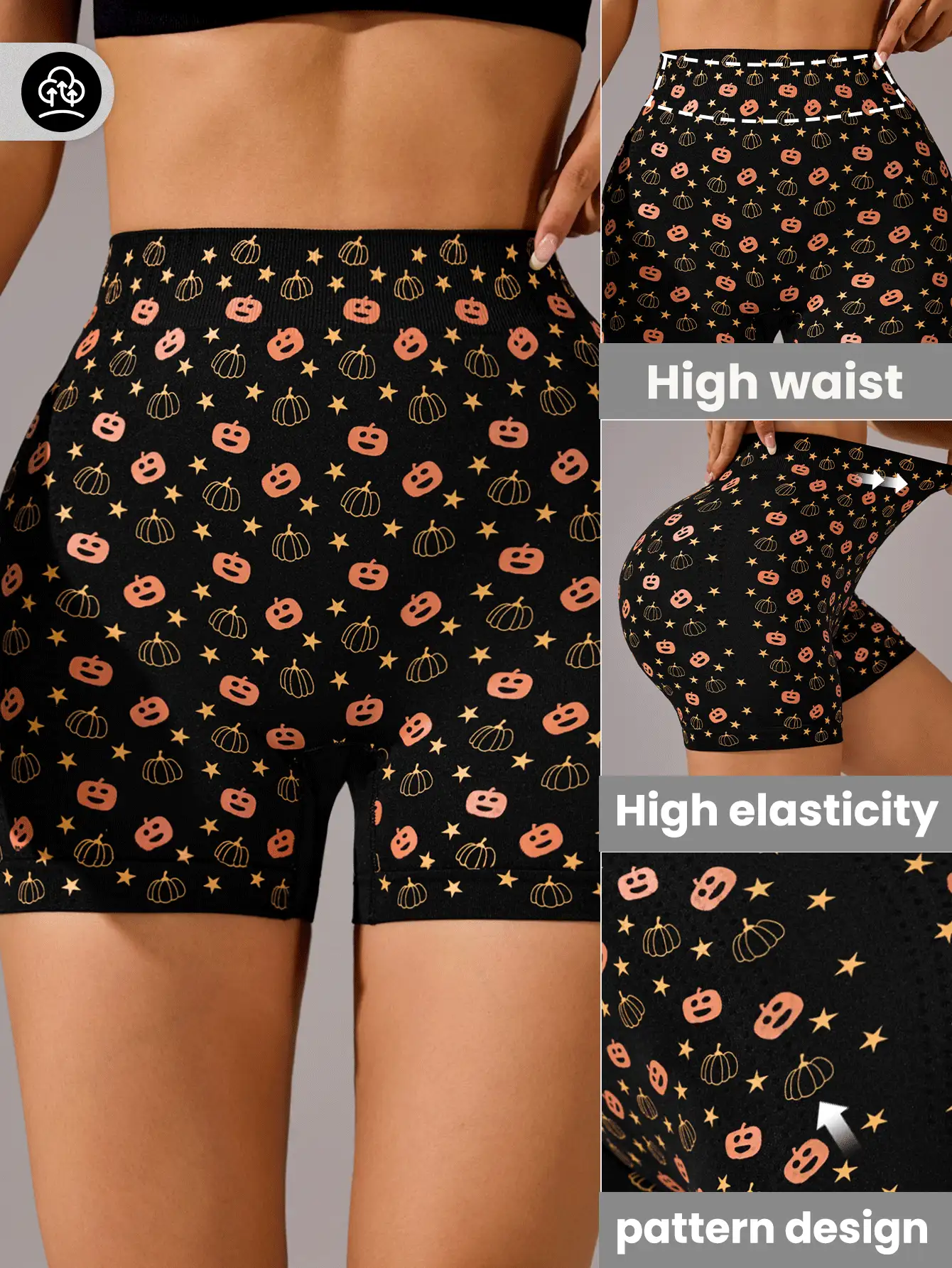 SHEIN 女士高腰全印花休闲运动短裤氨纶短裤