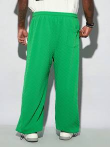 Manfinity NXTstreet Pantalón de chándal holgado con patrón de rombos tejido para hombre de talla grande, pantalón de chándal verde de moda para salir, liso y ancho con cordón, regalo para esposo o novio
