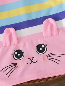 Girls Fashion Round Neck Long Sleeve Korean Style Dress, Spring & Autumn - Pink - View 3