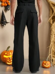 Manfinity VCAY Men's Spider Print Casual Loose Straight Leg Woven Pants - Black - View 3