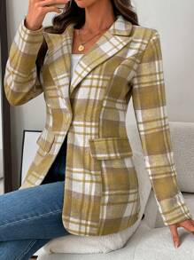 Chiquease 女式格子立领长袖优雅办公室西装外套，秋季