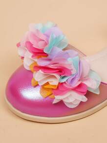 Bonitas bailarinas casuales y de moda, de color rosa esponjoso, transpirables y ligeras, con punta redonda y cuña para niñas