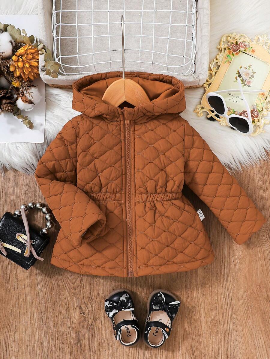Baby Girls Winter Coats Embroidery Horizontal Strip Fashion Simple Everything Suitable With Hooded Waist Design - Orange - View 1