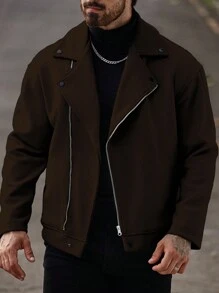 Manfinity Homme Men Zipper Pocket Casual Multi-Purpose Long Sleeve Jacket - Coffee Brown - View 4