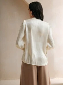 Anewsta Apricot Pearl Knot Loose Long Sleeve Blouse For Women Women Shirt - Apricot - View 2
