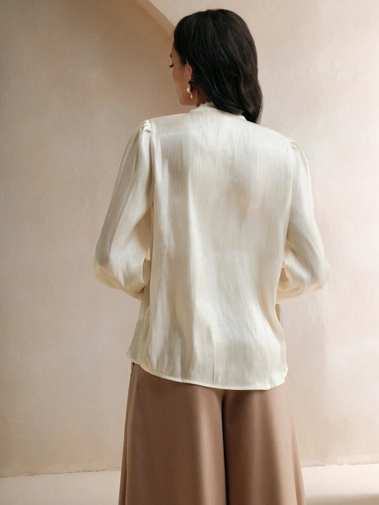 Apricot Pearl Knot Loose Long Sleeve Blouse For Women Women Shirt