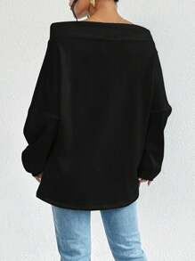 SHEIN Privé Off Shoulder tay cánh Dây rút Áo nỉ - màu đen - Xem 2