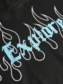 SHEIN 2pcs/Set Tween Girl Oversized Logo Print Hoodie And Sweatpants Outfit - Black - View 4