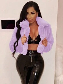 宽松纯色短毛绒夹克，秋冬 - 紫色 - 查看 1