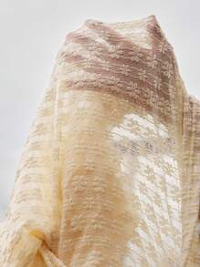 Chiquease Women's Solid Color See-Through Lace Stand Collar Long Sleeve Top - Apricot - View 7