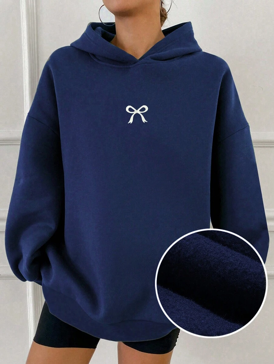 DAZY 1件装休闲加厚纯色连帽卫衣,长袖上衣,秋季女装,保暖内衬 - 霧霾藍 - 查看 1
