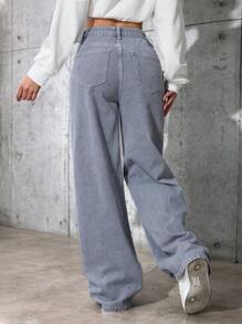 SHEIN ICON 休闲破洞宽松阔腿牛仔裤