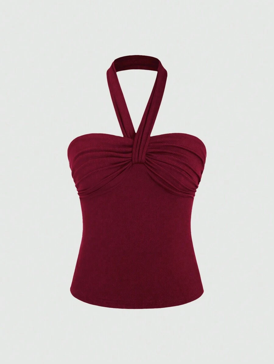 Sweetra 女士纯色褶皱休闲露背背心，夏季 Y2K 装，适合新年服装