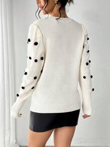 Chiquease Elegant Solid Color Round Neck Puffy Sleeve Sweater, Autumn/Winter