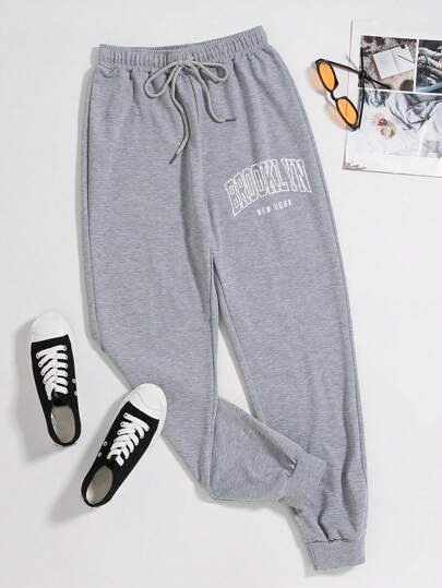 SHEIN Unity Pantalón de chándal casual minimalista y de moda con estampado de letras para mujer