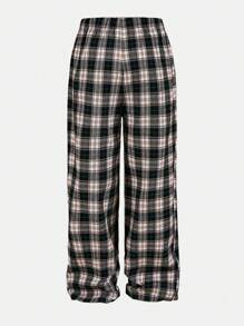 SHEIN Girls Big Tween Girl Plaid Front Tie Pants, Casual Everyday Wear