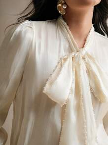 Anewsta Apricot Pearl Knot Loose Long Sleeve Blouse For Women Women Shirt - Apricot - View 7
