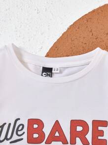 We Bare Bears X SHEIN Tween Girl 白色卡通可爱休闲熊字母印花长袖 T 恤 - 白色 - 查看 4