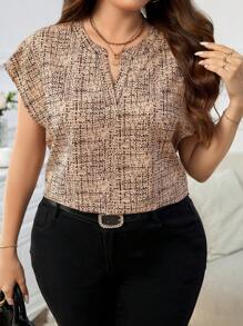 SHEIN Clasi Plus Size Elegant Fashion Women's Printed Shirt, Suitable For Work And Teacher Attire, For Summer - Brown - View 5