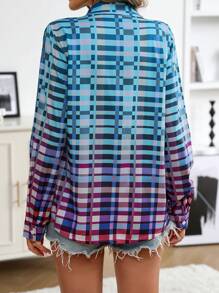 INAWLY Camisa A Cuadros Con Botones Degradados Y Bolsillos - Multicolor - Ver 3