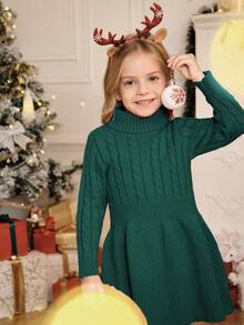 Elladie kids 年轻女孩圣诞节 A 字形高领针织毛衣连衣裙