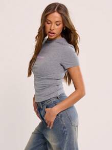 MUSERA Áo thun trẻ em in hình khẩu hiệu "Occupied" (Đã chiếm đóng) - Áo thun in hình chủ đề kỳ nghỉ xuân hè - ngày lễ - Màu Xám nhạt - Xem 2