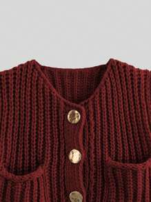 Women's Solid Color Single Breasted Casual Waistcoat Cardigan, Autumn/Winter,Sleeveless Tops - Burgundy - View 4