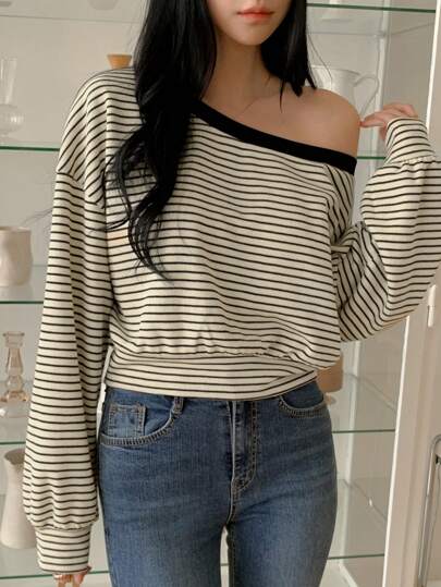 DAZY Autumn New Style Loose Women Striped Hooded Sweatshirt,Fall Women Clothes