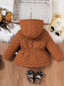 Baby Girls Winter Coats Embroidery Horizontal Strip Fashion Simple Everything Suitable With Hooded Waist Design - Orange - View 2