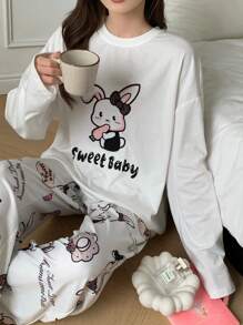 DAZY Cute Rabbit Pattern Loose Pajama Set