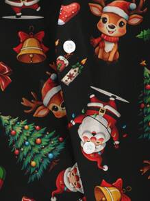 Manfinity Homme Men Christmas Santa Claus Print Graphic Colorful Short Sleeve Casual Loose Shirt, For Vacation, Old Money Men, Family Matching - Black - View 3
