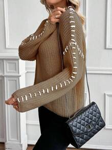 SHEIN Unity Autumn/Winter New High Neck Loose Casual Long Sleeve Sweater With Design Elements