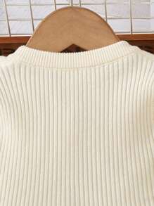 SHEIN Young Girls Fashion Elegant Sweater Dress With Pearl Decor Peter Pan Collar Long Sleeve Knit Pullover - Beige - View 4