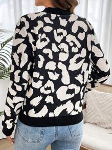 EMERY ROSE Women Casual Leopard Print Baseball Collar Jacket, Autumn - Black and White - View 2