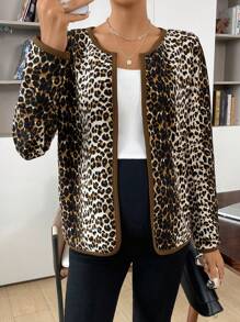 SHEIN Elegante luipaard ombre open voorkant ronde hals lange mouw jas voor zwangere vrouwen, voor zwangerschap