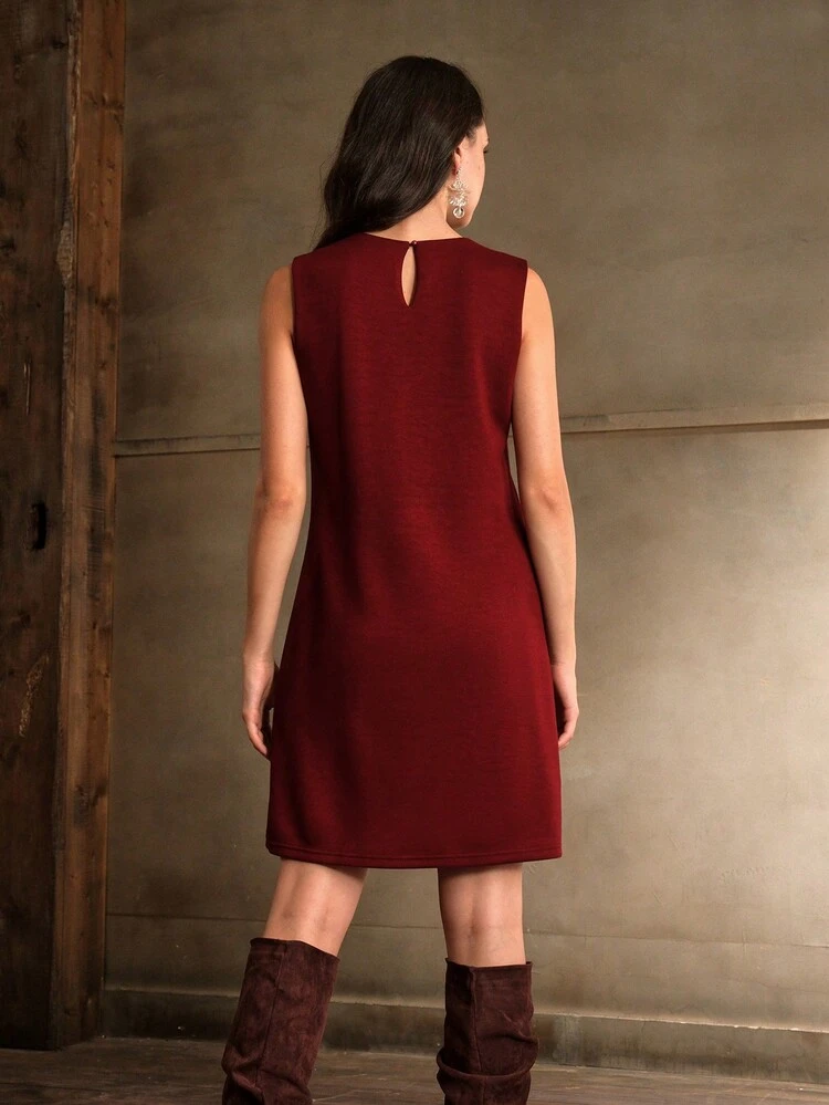 Lace Patchwork Beaded Waist Ruffle Trim Elegant Christmas Mini Dress