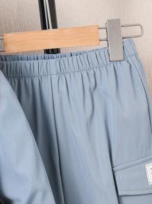 SHEIN Bộ 2 áo khoác hở mũ ba chiều giản dị cho bé trai trẻ có túi quần màu trơn dệt hai mảnh phù hợp cho du lịch phù hợp cho trường học phù hợp cho các buổi tụ họp hàng ngày phù hợp cho mùa thu và mùa đông - Màu xanh nhạt - Xem 7