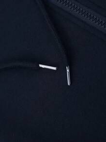 RueChic Áo hoodie có mũ trùm đầu có khóa kéo họa tiết tiếng Anh thường ngày dành cho nam - Màu xanh hải quân - Xem 3