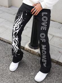 Manfinity EMRG Men's Fashionable Letter Graphic Print Drawstring Waist Sweatpants, Going Out Long Street Wear Sweatpants, For Husband, Boyfriend Gifts