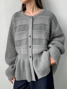 FRIFUL Cárdigan de mujer de unicolor con borde con volantes y grueso