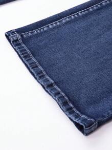 SHEIN Explorewe Teenager (Girls) New Rhinestone Embroidered Stretch Flared Distressed Denim Jeans - Dark Wash - View 3